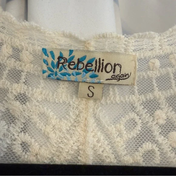 Rebellion Again Floral Lace Long Duster Layering Cardigan Cream Womens Small - Picture 2 of 9